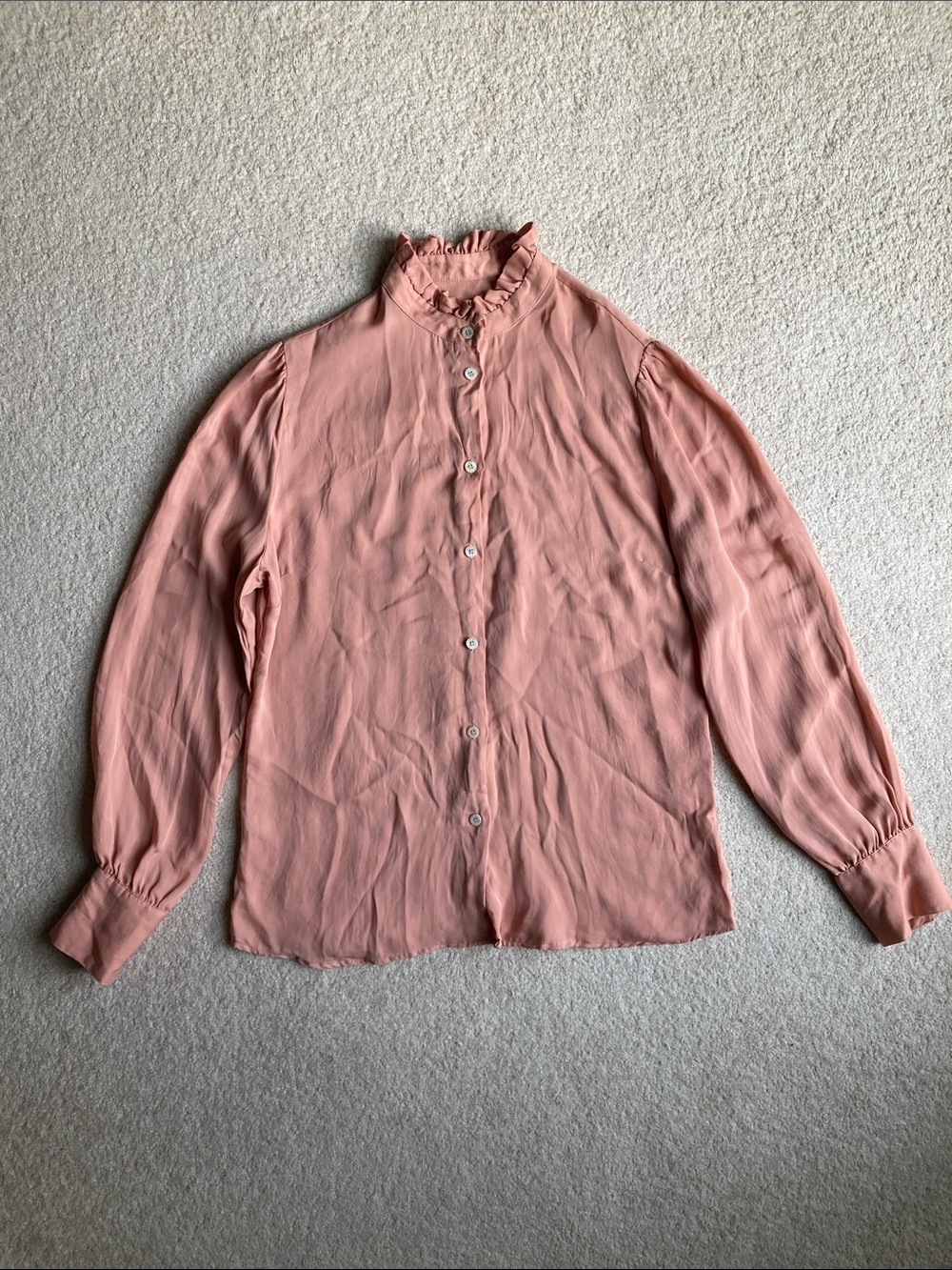 Paul & Joe Paris silk button down shirt with ruffle collar